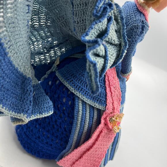 Vintage Handmade Victorian GWTW Style Formal Dress Gown Blue Pink Barbie Crochet - Picture 8 of 9
